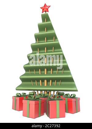 Abstrakte Weihnachtsbaum und Geschenke unter 3D Stockfoto