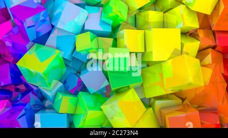 Abstrakte Regenbogen Hintergrund von Eiswürfeln. 3D-Rendering Stockfoto