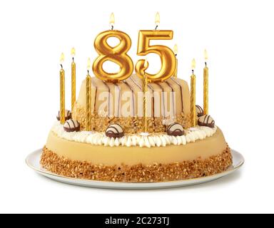 Festliche Kuchen mit goldenen Kerzen - Nummer 85 Stockfoto