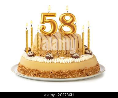 Festliche Kuchen mit goldenen Kerzen - Nummer 58 Stockfoto