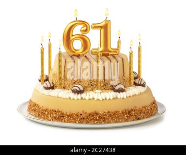 Festliche Kuchen mit goldenen Kerzen - Nummer 61 Stockfoto