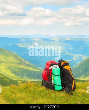 Wanderer Rucksäcke, Karpaten Berglandschaft Stockfoto