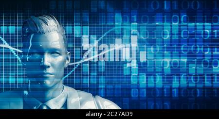 Geschäftsmann mit Data Analytics Technologie Konzept Hintergrund Stockfoto
