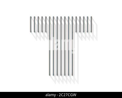 Silber, Stahl Draht Font. Buchstabe T Stockfoto