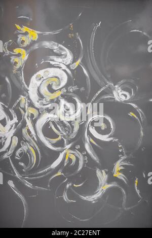 Abstrakte Kunst. Grunge Hintergrund. Öl Malerei auf rostigen Blech. Grau bewölkt Hintergrund. Fragment der Kunstwerke. Flecken von Ölfarben. Pinselstriche von y Stockfoto
