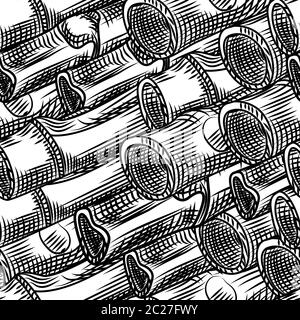 Gravierte Bambus Zweige nahtlose Muster für textile Design. Monochromer Hintergrund. Vintage japanischen Stil Vektor-Illustration für Stoff-Design. Stock Vektor