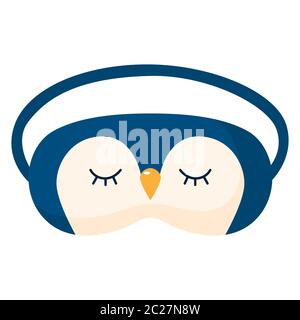 Kinder Schlafmaske Pinguin auf weißem Hintergrund. Gesichtsmaske für schlafenden Menschen isoliert in flachen Stil Vektor-Illustration. Stock Vektor