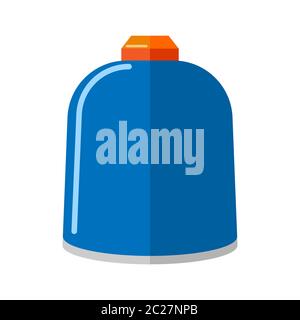 Kleine Gasflasche aus Metall isoliert auf weißem Hintergrund. Blaue Propan Flasche ohne Griff Icon Behälter in flacher Form. Kraftstoffspeicher für kurze Behälter ve Stock Vektor