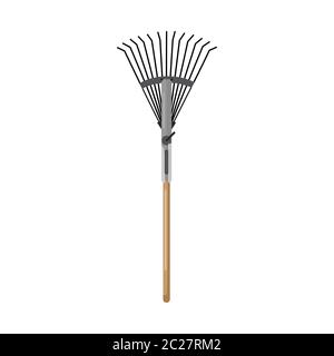 Fan Pitchfork auf weißem Hintergrund isoliert. Metall Heugabel mit Holzhand in Stil flach. Garten Werkzeug Vektor Illustration Design. Stock Vektor
