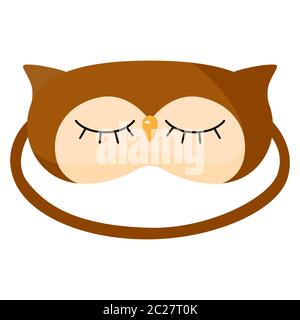 Kinder Schlafmaske Eule auf weißem Hintergrund. Gesichtsmaske für schlafenden Menschen isoliert in flachen Stil Vektor-Illustration. Stock Vektor