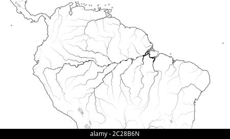 Weltkarte von AMAZONAS SELVA REGION in SÜDAMERIKA: Amazonas River, Brasilien, Venezuela. (Geografische Karte). Stockfoto