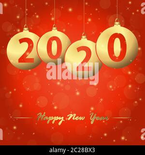 Roter Hintergrund mit goldenen Weihnachten blasen und Text 2020 für das neue Jahr Stockfoto