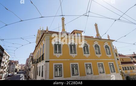 Detail der Fassade des Palastes der Graf von Monte Real im frühen 20. Jahrhundert im Stil der Neorenaissance erbaut und Neo-rokoko architektonischen Stile, in Lisbo Stockfoto