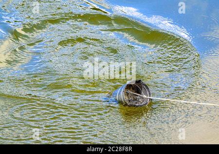 Nehmen Sie Proben des Wassers für Labortests. Das Konzept - Analyse der Wasserreinheit, Umwelt, Ökologie. Stockfoto