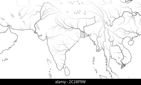 Weltkarte der REGION SÜDASIEN und DES SUBKONTINENTS INDIEN: Pakistan, Indien, Himalaya, Bengalen. (Geografische Karte). Stockfoto