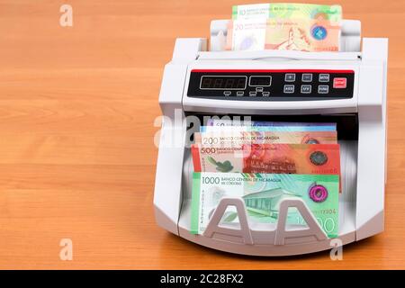 Neue Serie von Nicaraguanischen Cordobas in einer zählmaschine Stockfoto