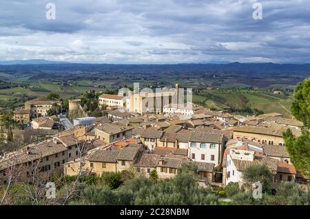 Blick auf San Gimignano, Italien Stockfoto