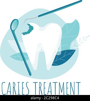 Kariesbehandlung. Zahnarztcheck. Gesunder Zahn. Mundhygiene. Zahnpflege Zahnvektor Konzept. Stock Vektor