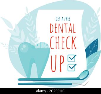 Zahnarztcheck. Gesunder Zahn. Mundhygiene. Zahnpflege Zahnvektor Konzept. Stock Vektor