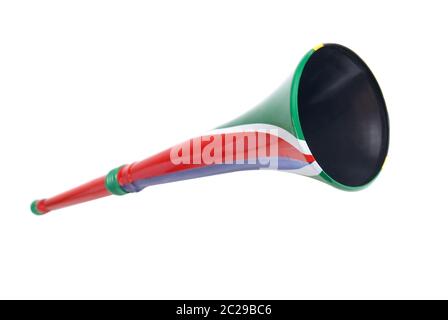 Südafrikanische Vuvuzela isoliert auf weißem Hintergrund Stockfoto