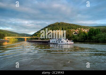 Blick auf den Neckar in der Nähe von Eberbach auf dem Weitwanderweg Neckarsteig in Deutschland Stockfoto