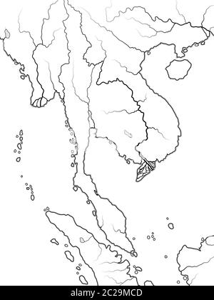 Weltkarte von INDOCHINA: Indochinese Peninsula, Thailand, Vietnam, Laos, Malaysia, Cambodja. Geografische Karte. Stockfoto