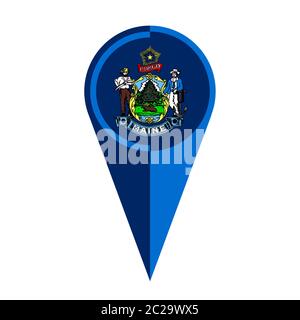 Maine State Karte Zeiger Pin-Symbol Position Flagge Markierung Stockfoto