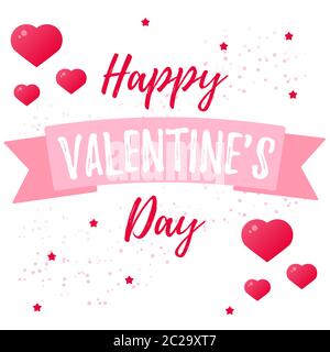 Valentinstag Hintergrund mit Herzen, Blätter und Typografie von glücklichen Valentinstag Text . Vektorgrafik. Stock Vektor