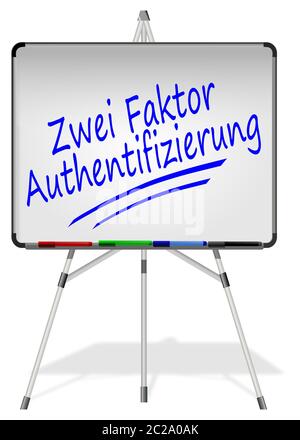 Whiteboard mit zwei-Faktor-Authentifizierung - in deutscher Sprache - Illustration Stockfoto