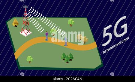 5G-Netztechnologie. Kommunikationsturm für kabellosen High-Speed-Internetzugang. Stock Vektor
