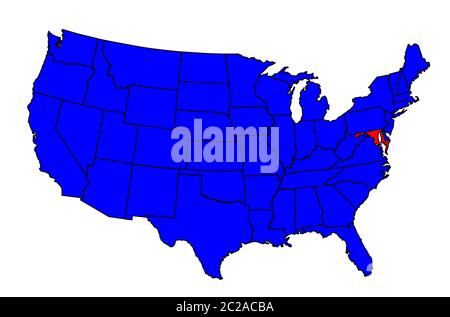 Maryland State Umrisse und Silhouette in eine Karte der Vereinigten Staaten von Amerika Stockfoto