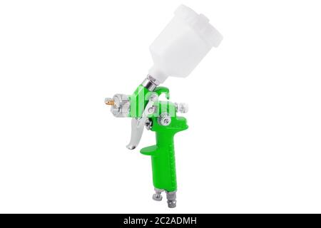 Grüne Spritzpistole isoliert auf weißem Hintergrund Stockfoto