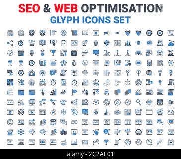 Glyphen-Symbole-Set der Suchmaschinenoptimierung Stock Vektor