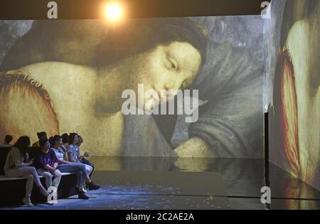 Leonardo 3D-Ausstellung ZUM 500. Todestag des italienischen Künstlers und Wissenschaftlers Leonardo da Vinci. Stockfoto