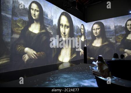 Leonardo 3D-Ausstellung ZUM 500. Todestag des italienischen Künstlers und Wissenschaftlers Leonardo da Vinci. Stockfoto