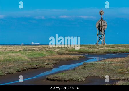 Meereszeichen Ostbake, Nordseeinsel Neuwerk, Wattenmeer, Bundesland Hamburg, UNESCO-Weltkulturerbe, Nationalpark Zone I, Deutschland, Europa Stockfoto