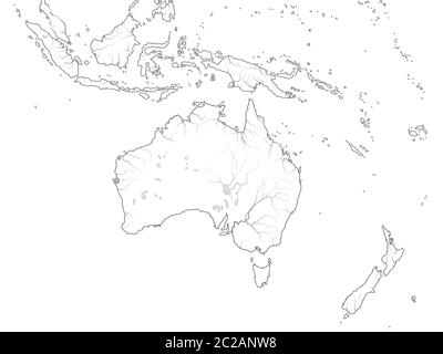 Weltkarte von AUSTRALASIEN REGION: Australien, Ozeanien, Indonesien, Polynesien, Pazifischer Ozean. Geografische Karte. Stockfoto