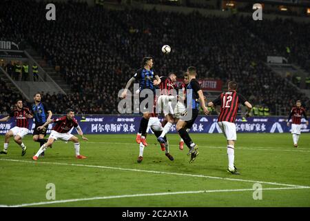 Fußball-Spieler Aktion während der italienischen Serie A Fußballspiel AC Mailand gegen Inter Mailand, im san siro Stadion, in Mailand. Stockfoto