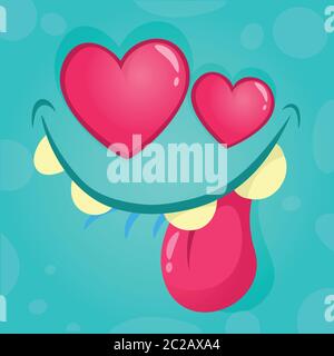 Cartoon Monster in der Liebe. Vektorgrafik für den Valentinstag. Nahtloser Monster Face Avatar für Print, T-Shirt oder Aufkleber Stock Vektor