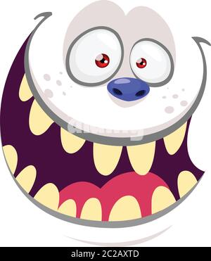 Cartoon Monster yeti Gesicht isoliert auf weiß. Vektor Halloween weiß glücklich Monster Quadrat Avatar. Stock Vektor