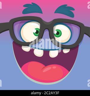Cartoon Monster Gesicht tragen Brille. Vektorgrafik Stock Vektor