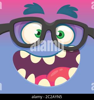 Cartoon Monster Gesicht tragen Brillen. Vektor Halloween lustige blau und rosa nerdy Monster Quadrat Avatar Stock Vektor