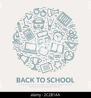 Zurück zur Schule Banner. Vektor-Konzept Hintergrund mit Bildung Linie Symbole und Ort für Text. Stock Vektor