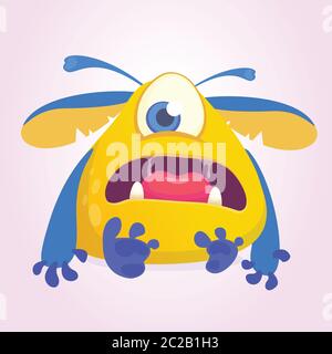 Traurige Cartoon Monster Charakter. Halloween Vektor blau gelb Alien mit einem Auge Stock Vektor