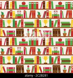 Nahtloses Muster mit Bücherregalen. Schulabschluss. Vektorgrafik. Stock Vektor
