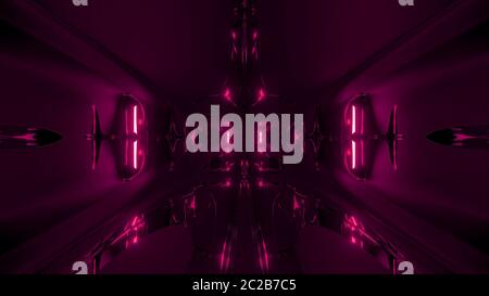 Futuristische rote Alien-Stil Raum Schiff Tunnel Korridor 3d Rendering Tapete Hintergrund, reflektierende Zukunft Korridor 3d-Illustration Stockfoto