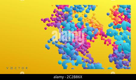 Viele fliegende Kugeln unterschiedlicher Größe im leeren Raum. Abstrakter Hintergrund. 3d-Vektordarstellung. Stock Vektor