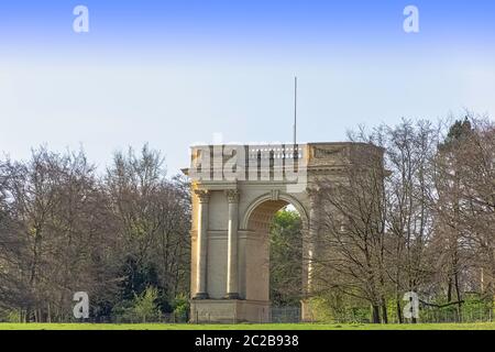Der Corinthian Arch an der Südfront in Stowe, Buckinghamshire, Großbritannien Stockfoto