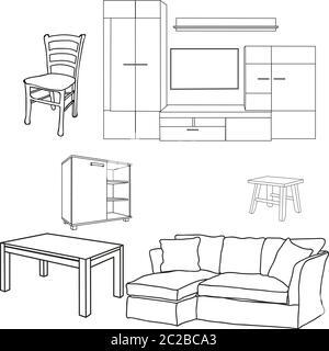 Skizze Möbel Set, isoliert Stock Vektor