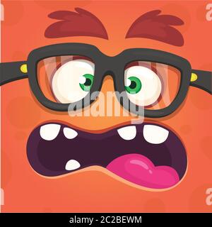 Cartoon wütend Monster Gesicht. Brille tragen. Vektorgrafik Stock Vektor